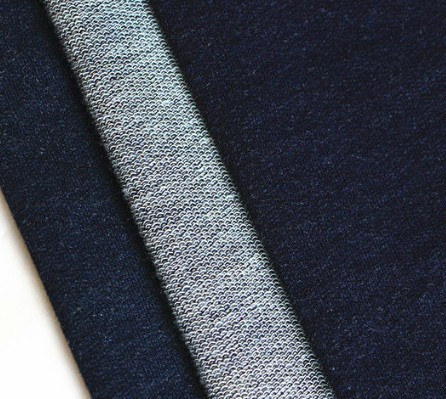 Quality elastic poly cotton weft knitted denim fabric for sale