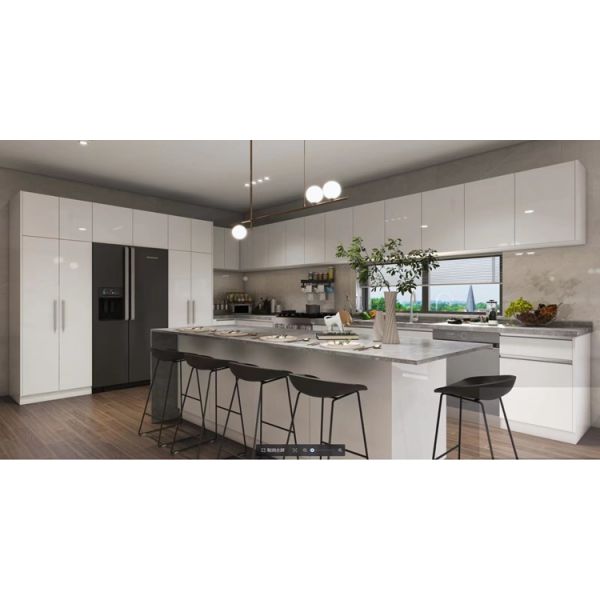 Solid Wood Kitchen Cabinets with Beveled Edge Countertop Edging and MDF Door Material