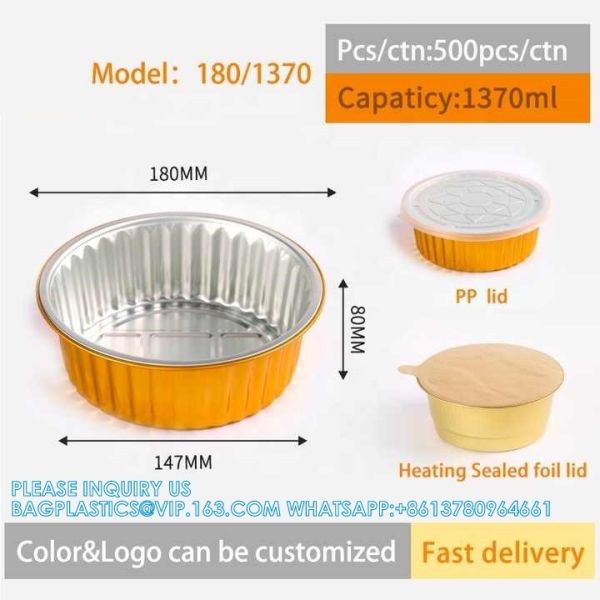 160mm Diameter 800ml Foil Container Aluminum Pans Disposable Aluminium Foil Tray With Lids For Packing