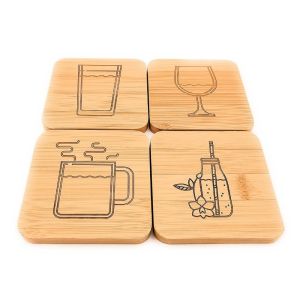 square shape with 4 set bamboo coaster set cup holder for multifunctional and