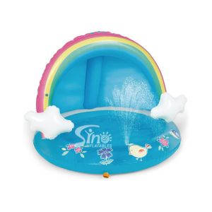 Outdoor Rainbow Inflatable Splash Pool With Canopy For Kiddie Water Play Mat Toy