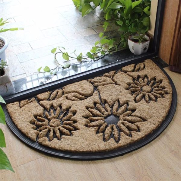 Waterproof Coir Entrance Matting , Half Moon Rubber Door Mat Puzzle Style