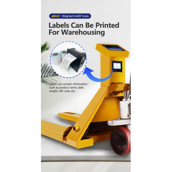 Yellow Lipoly Width Fork Heating SOHE SCS Printing Weighing Forklift for High Label Scales