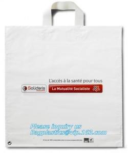 China Custom design plant based compostable biodegradable HDPE soft loop handle plastic shopping bag, flexi soft loop handle p on sale