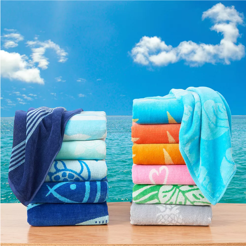 Ocean Gradient Design Beach Towel with Ultra-Soft Cotton Velour and Quick-Dry