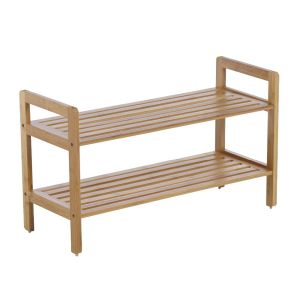 Fashionable Rectangular 2 Tier Bamboo Shoe Rack Household Essentials