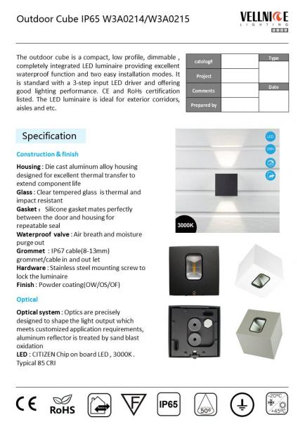 5 years warranty IP65 6W Outdoor Cube Decorative Up And Down LED Wall Light Dimmable Driver