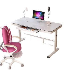 Commercial Glass Desk featuring Manual Height Adjustment for Modern Office