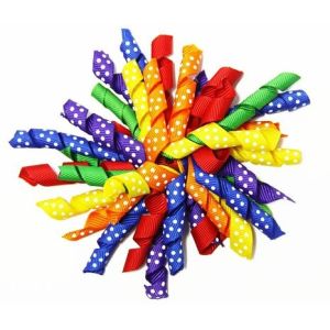 Colorful 4.5" Grosgrain with dot Curling / Curly Ribbon bow for Korker Hair Bow