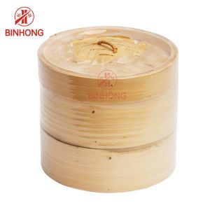 Round Shape 24cm Bamboo Steamer Basket For Dumplings