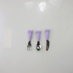 Bow Know Stainless Steel Baby Spoon Silicone Handle Fork Knife Feeding Set
