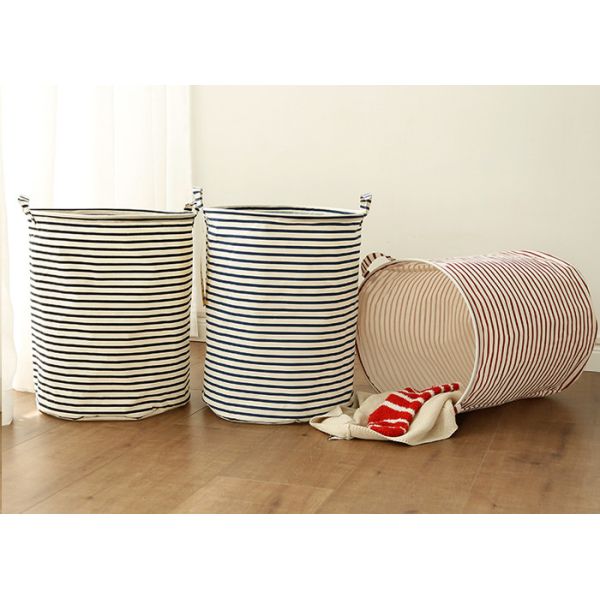 Laundry basket storage bag large box customizable colors stripe Green blue Cotton Linen