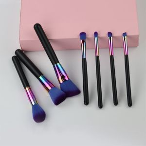 Shiny Cosmetic Brush Set Gradient Color Ferrule And Synthetic Hair