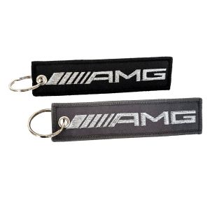 Wholesale Embroidered AMG Logo Key Chain Accessory Crew Tag Ring Black Gray Silver Font from china suppliers