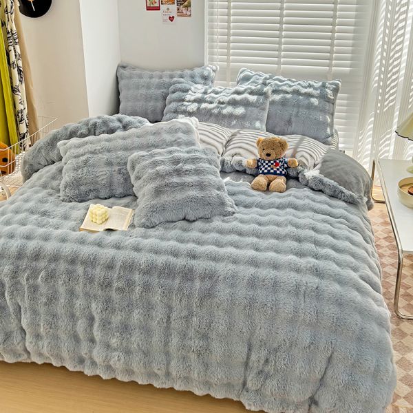 Bedding Sheet Set Bed Cover Luxury Bed Sheets Solid Colorful Rabbit Velvet