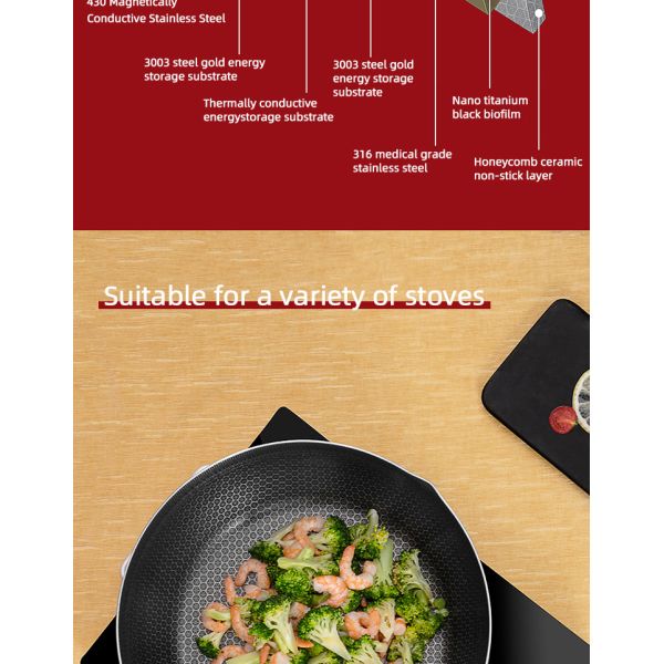 Factory Price 30 Cm Cookware 18/10 Stainless Steel Frypan Non Stick Honeycomb Fry Pans With Stainless Steel Handle