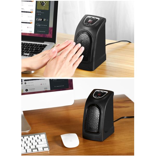 Portable Fan And Heater Black Color 95*88*160mm Temperature Adjustable