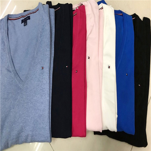 Tommy, Ladies V-Neck Sweaters casual Keep Warm High-Quality multiColors Versatile red clothes