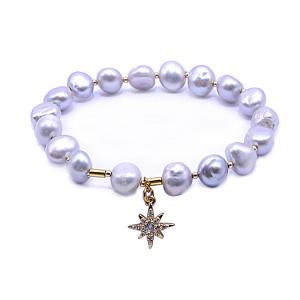 China Real Gold Plated Freshwater Pearl Bracelet , 7.25 inches North Star Bead Bracelet on sale
