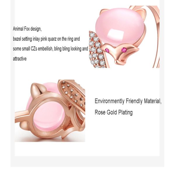 Prehnite Stone Personalized Silver Ring Animal Fox Shape
