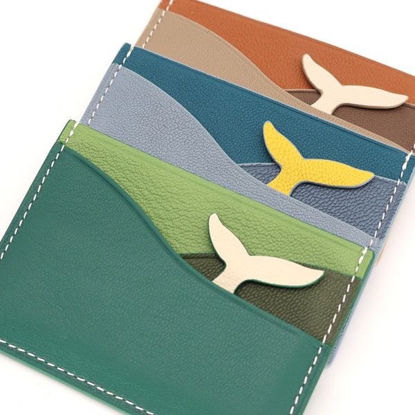 Customizable Small Slim Leather Cardholder with RFID-Blocking Real Leather ID Holder