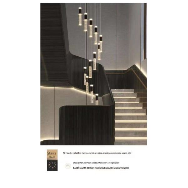 Beautiful Crystal Villa Rotating Staircase Pendant Light Modern Simple Hotel Living Room Duplex Chandelier Led Stair Light
