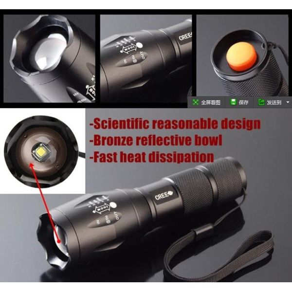 Dry Batteries Powered E17 CREE XM-L T6 2000Lumens Zoomable CREE LED Flashlight