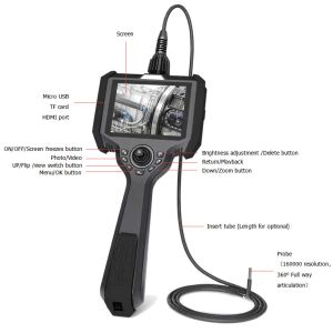 Portable Industrial Optical Endoscope IP54 360° Full Direction Articulation