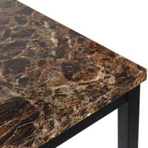 Marble Top 41.8" W table 5 Piece Kitchen Table Set 4 Black Faux Leather