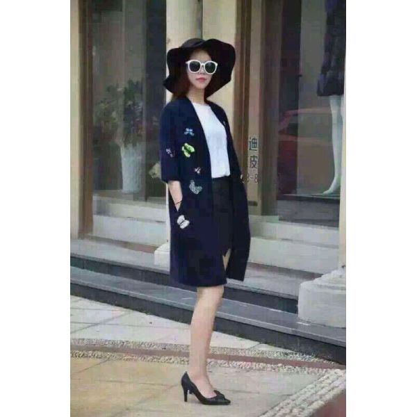 V neck short sleeve elegant mink cashmere coat