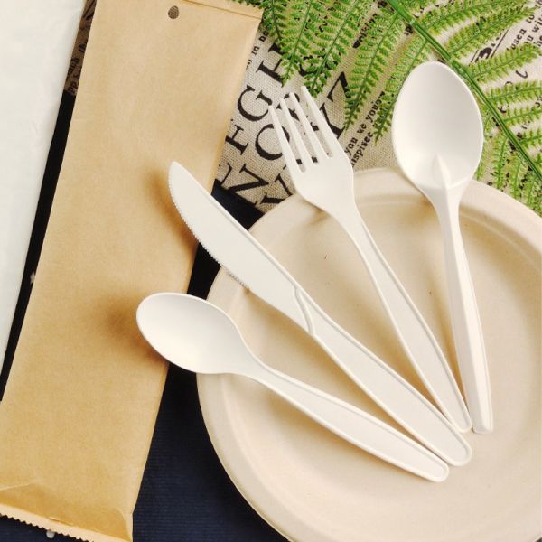 Ecofriendly PLA Disposable Tableware Fork Spoon And Knife Set Compostable