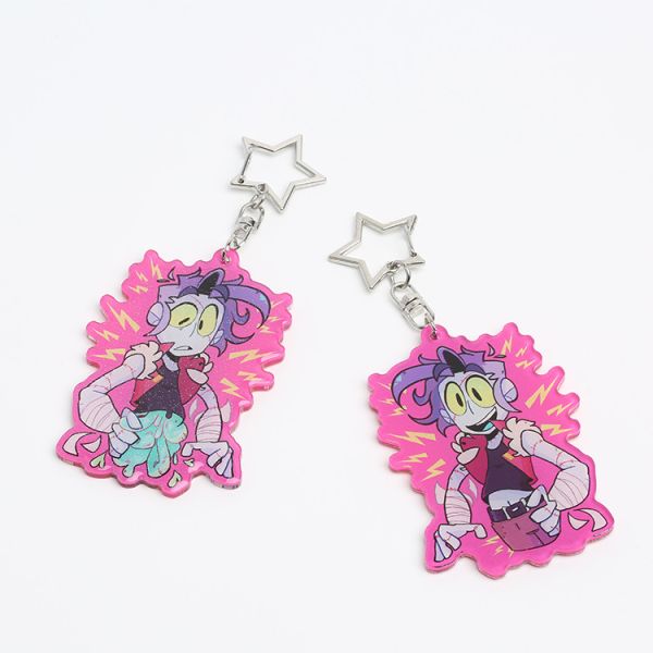 Quality Custom Clear Printed Double Glitter Epoxy Resin Acrylic Charms Keychain for Gift with Star Clasp for sale