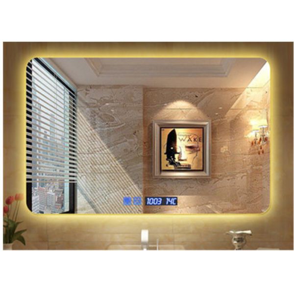 Modern Illuminated LED Bathroom Mirror With Radio Waterproof Rectangle