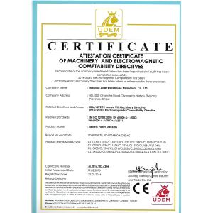 Zhejiang Jialift Warehouse Equipment Co., Ltd. Certifications