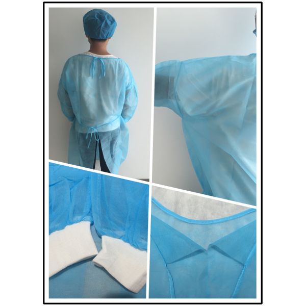 18gsm Disposable Isolation Gown , spunbond blue Polypropylene Isolation Gowns