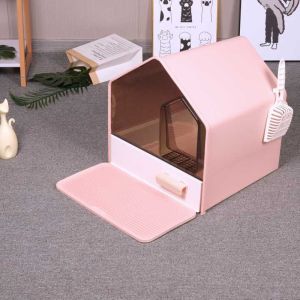 Convenient Practical Plastic Cat Toilet With Litter Scoop Semi Enclosed Litter