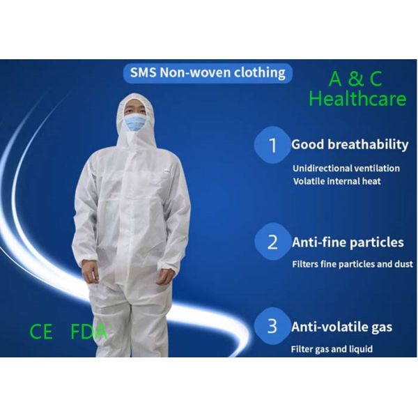Elasticated Hood Disposable Protective Coverall Sterilized For Governments