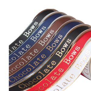 Gold Edges Brown Wire Sublimation Grosgrain Roll Print Ribbon