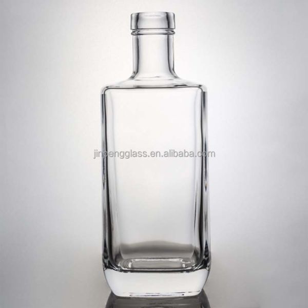 Elegant Square Glass Liquor Bottle 700ml 750ml for Whisky Vodka Gin Collar Material Glass