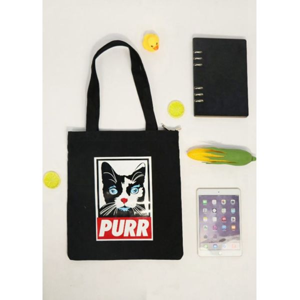 Heat Transfer Recyclable Tote Bag , Cartoon Canvas Tote Bags With Zipper