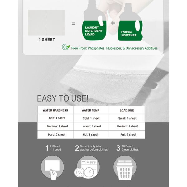 Clean Water Low Foaming Dissolvable Laundry Detergent Sheets / Laundry Bubble Wrap