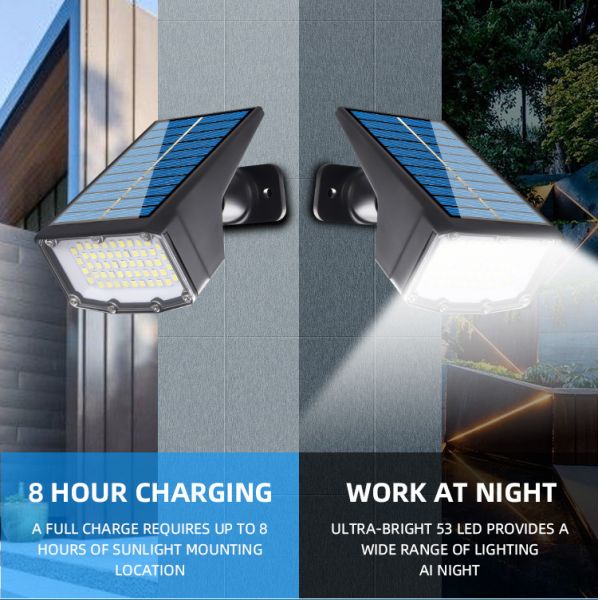 Solar Powered 53 Led Garden Lights Ip65 Waterproof Outdoor Lawn Light with CRI Ra 80