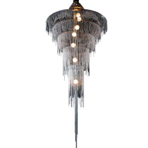 Handmade waterfall led chandelier aluminum chain tassel Black ceiling lamp