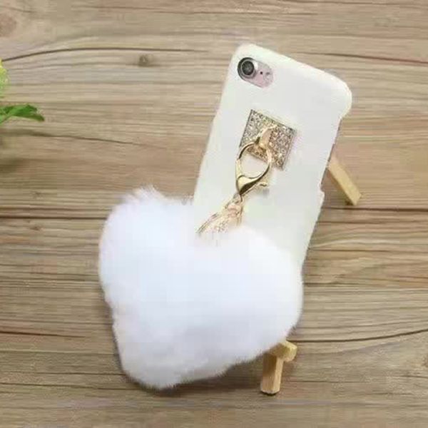 Plush&Plastic Heart-shaped Hairball Chain Cell Phone Case Back Cover for iphone 7 6s Plus