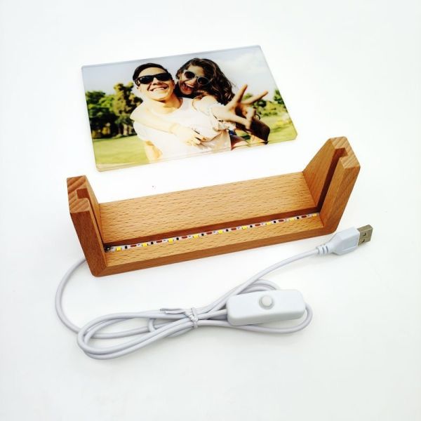 U Shaped Wooden Base Sublimation Acrylic Photo Frame LED For Sublimation Coating