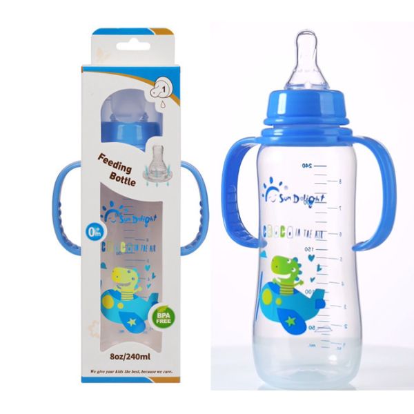 8oz 240ml Newborn Baby Feeding Bottle with double handle PP