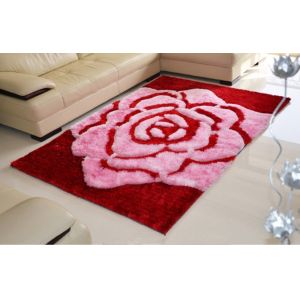 3D Rose Flower Polyester Silk Pink or Brown Color Shaggy Carpet Area Rug(3115)