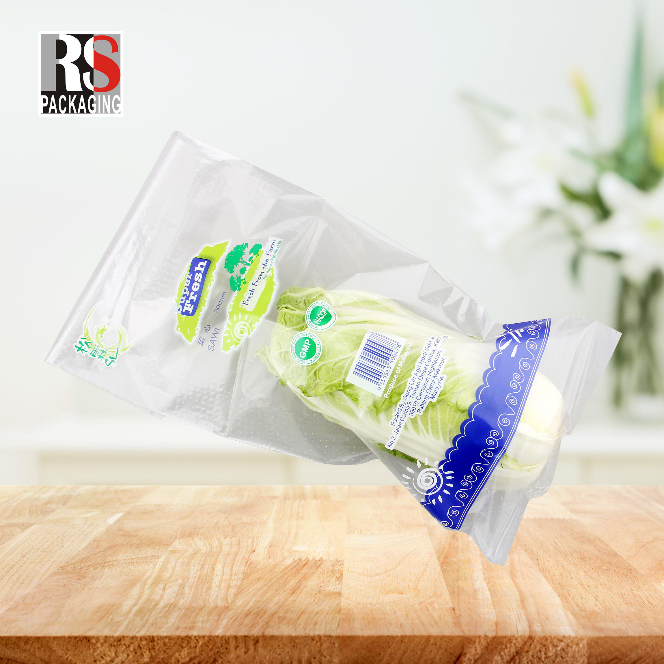 China Customized Clear Micro Perforated Fresh Vegetable Packaging Bag Food Preservation And Storage Usage With Fancy Design on sale