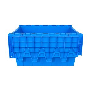 Warehouse Plastic Moving Crate with Attached Lid Customized Logo Blue Organizati