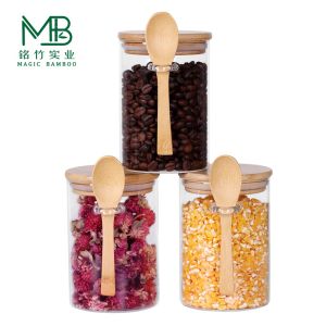 Wholesale Wholesale 10 OZ Small Glass Jars set For Tea Coffee Beans Candy With Bamboo Lids And Spoons from china suppliers